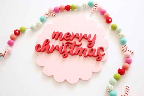 12" Pink & Red Scallop Christmas Sign