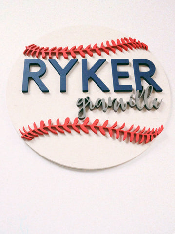 18" Baseball Stitch Round Name Sign