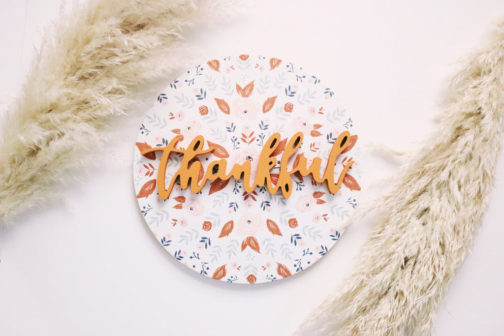 12" Thankful Floral Fall Sign