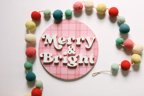 12" Merry and Bright Plaid Christmas Sign