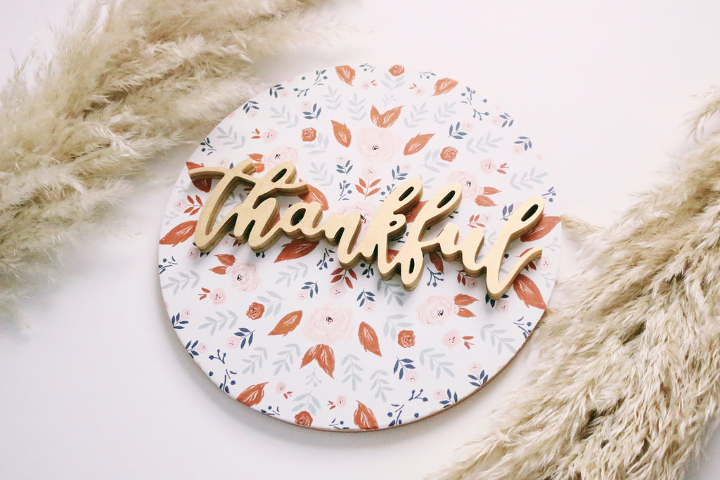 12" Thankful Floral Fall Sign