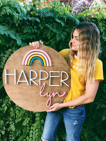 24" Rainbow Round Name Sign